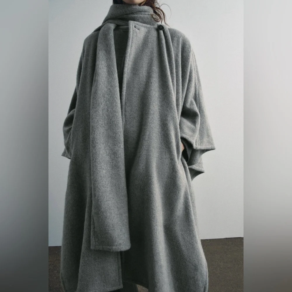 ZARA ALPACA BLEND CAPE COAT WITH SCARF ZW COLLECTION, size MEDIUM, NWT - Picture 2 of 13